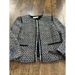 TAHARI ARTHUR S. LEVINE Size 12 MultiColor Tweed Sequin Fringe Blazer Open Nwt